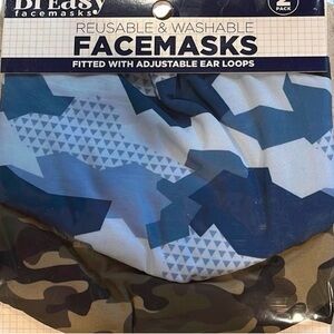 2 Pack Face Mask Camo Print Blue Green Unisex Adult Size New